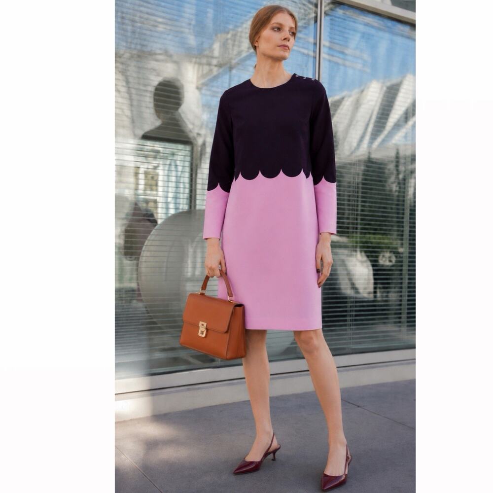 Marimekko Lilian Shift Dress Lanketti Scallop Print Size 2 Mod Preppy chic Lux
